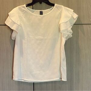 White Ruffle Sleeve Top Blouse Flirty Feminine Large